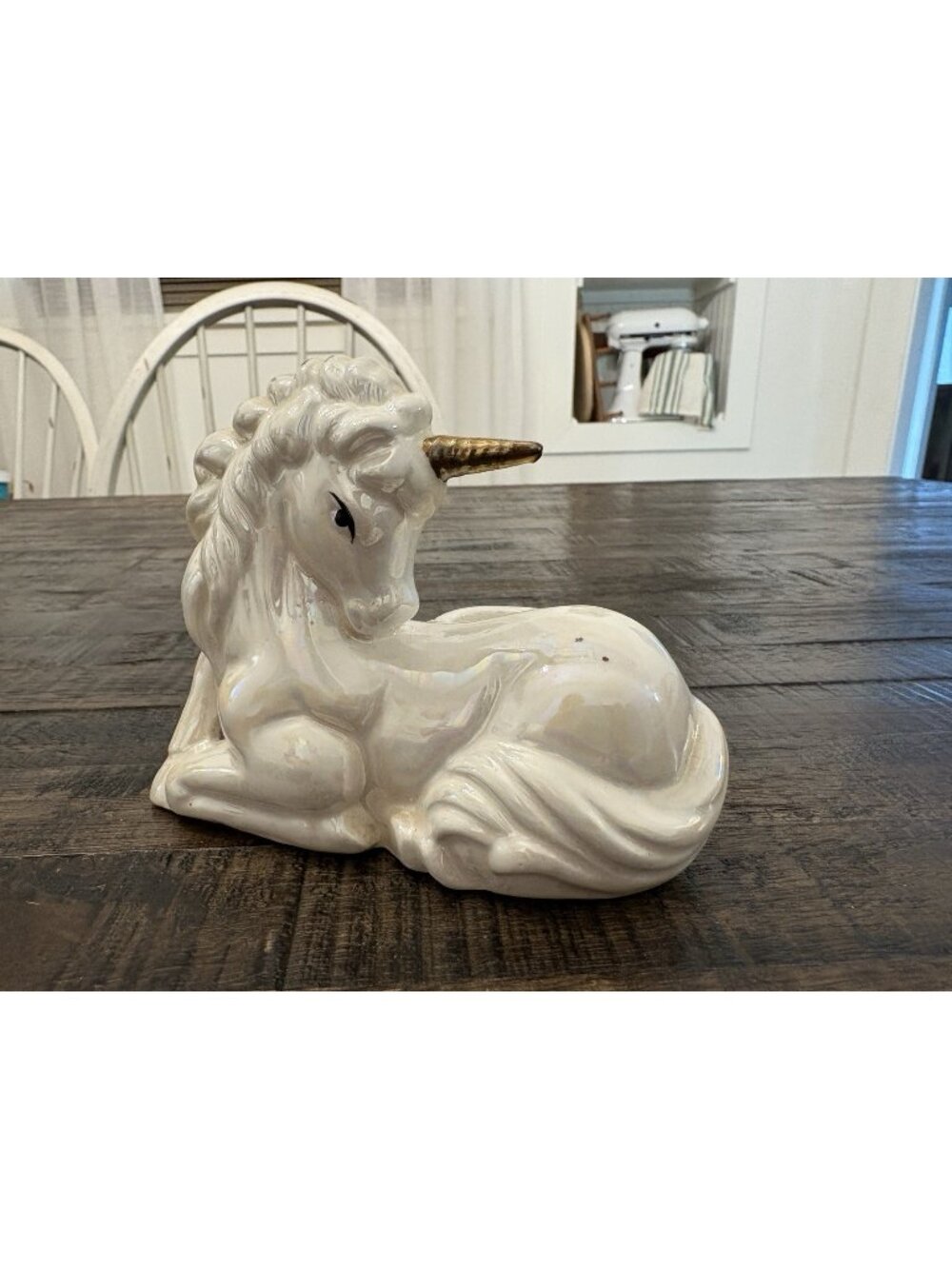 Vintage 1980s Iridescent White Unicorn Figurine Fantasy
